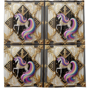 Art Deco Rainbow Faux Glitter Unicorn Shower Curtain