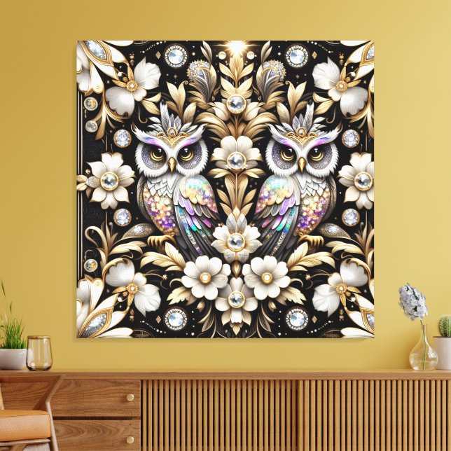 Art Deco Rainbow Owls Canvas Print (Insitu(LivingRoom))