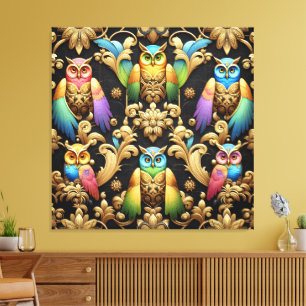 Art Deco Rainbow Owls Canvas Print