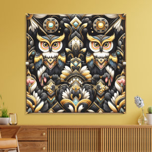 Art Deco Rainbow Owls Canvas Print
