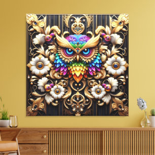 Art Deco Rainbow Owls Canvas Print