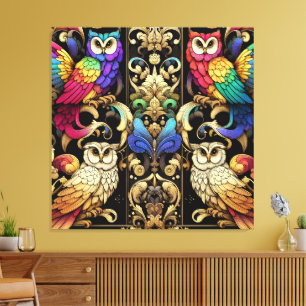 Art Deco Rainbow Owls Canvas Print