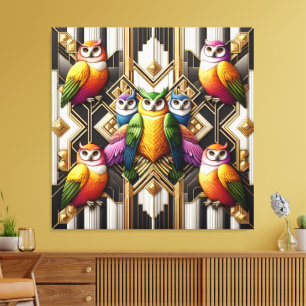 Art Deco Rainbow Owls Canvas Print