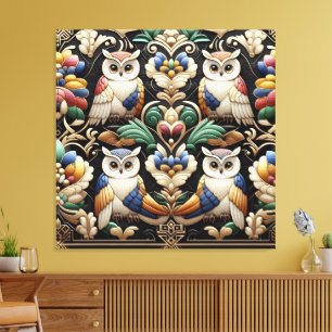 Art Deco Rainbow Owls Canvas Print