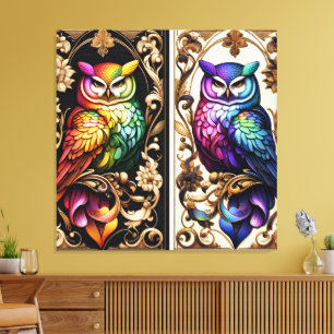 Art Deco Rainbow Owls Canvas Print