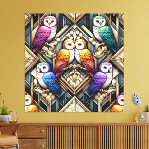 Art Deco Rainbow Owls Canvas Print