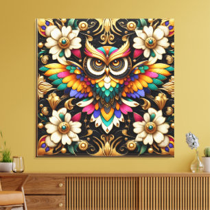 Art Deco Rainbow Owls Canvas Print