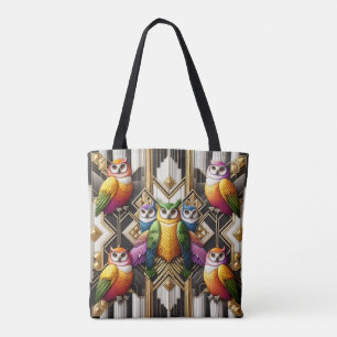 Art Deco Rainbow Owls Tote Bag