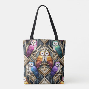 Art Deco Rainbow Owls Tote Bag