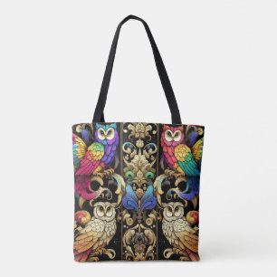Art Deco Rainbow Owls Tote Bag