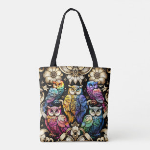 Art Deco Rainbow Owls Tote Bag