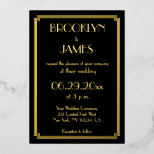 Art Deco Real Gold Foil Wedding Invitations