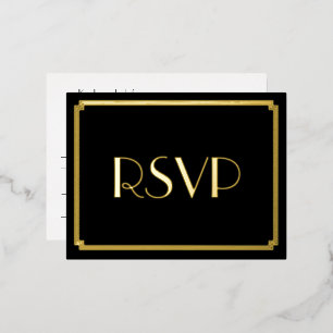 Art Deco Real Gold Foil Wedding RSVP Postcards