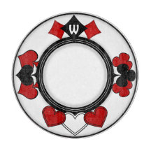 Art Deco Red and Black Card Suits Monogrammed
