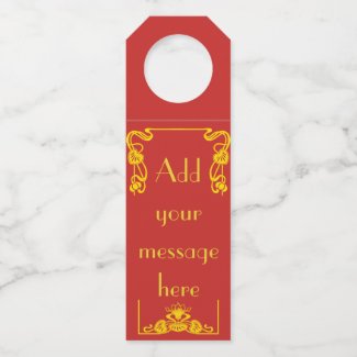 Art Deco Red and Gold Coloured Calligraphy Bottle Tag