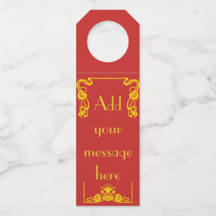 Art Deco Red and Gold Coloured Calligraphy Bottle Tag