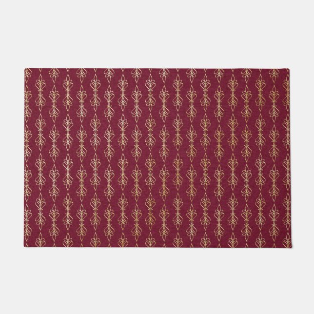 Art deco red and gold pattern doormat (Front)
