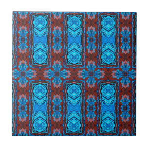 Art Deco Red Blue Abstract Graphic Pattern Tile