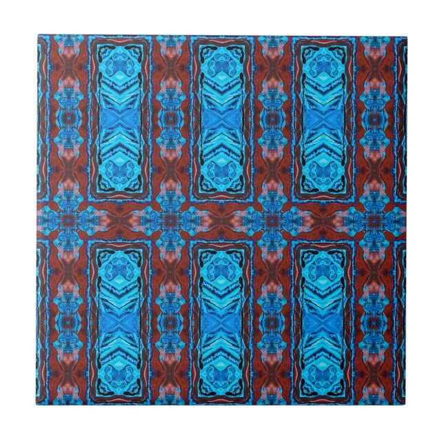 Art Deco Red Blue Abstract Graphic Pattern Tile (Front)
