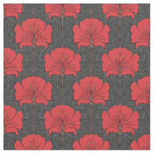 Art deco,red flowers,black,vintage,chic,elegant, fabric