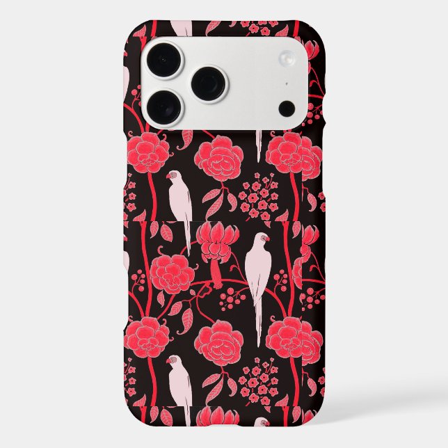 ART DECO RED FLOWERS,WHITE PARROTS ON BLACK (Back)