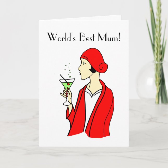 Art Deco Red Hat Mother's Day Card (Front)