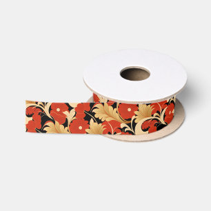 Art Deco Red Poppies Satin Ribbon
