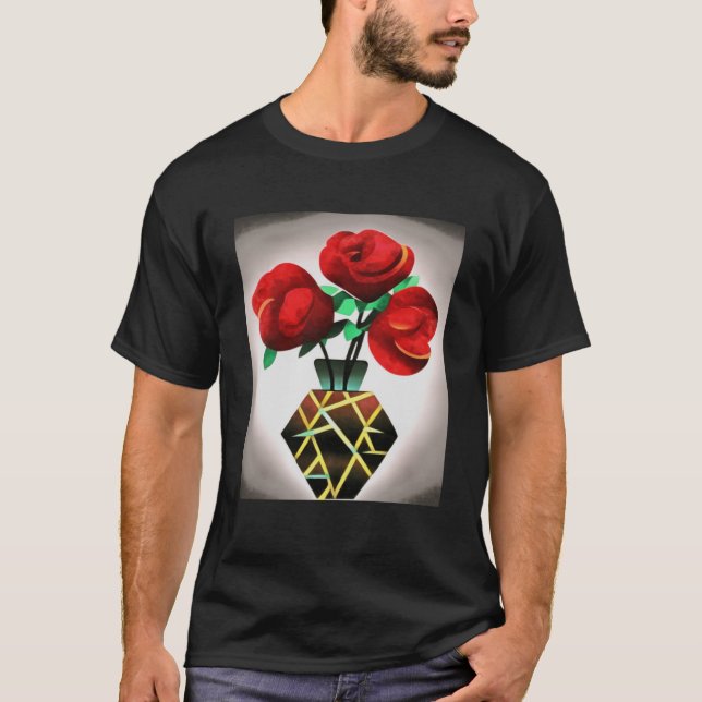 Art Deco Red Roses In Vase Abstract Art Pullover H (Front)