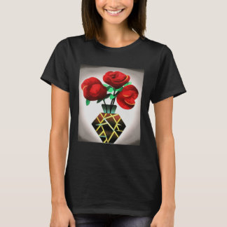 Art Deco Red Roses In Vase Abstract Art T-Shirt