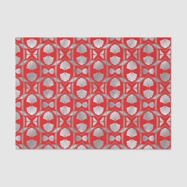 Art Deco Red Silver Fan  Tissue Paper (Front)