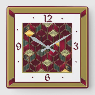Art Deco Red Square Wall Clock
