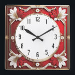 Art Deco Red Square Wall Clock<br><div class="desc">Great clock design. You will love it like others. Be free to use this design for other product you like or to customise and add your text. Follow me for more. Thank you. Have a nice day.</div>