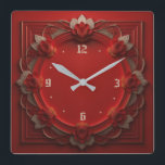 Art Deco Red Square Wall Clock<br><div class="desc">Great clock design. You will love it like others. Be free to use this design for other product you like or to customise and add your text. Follow me for more. Thank you. Have a nice day.</div>