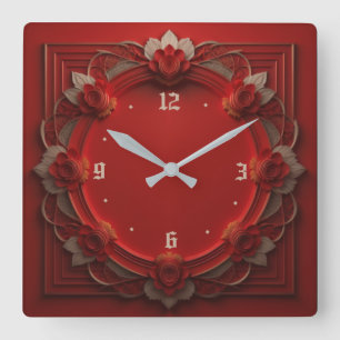 Art Deco Red Square Wall Clock