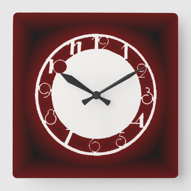 Art Deco red Square Wall Clock (Front)