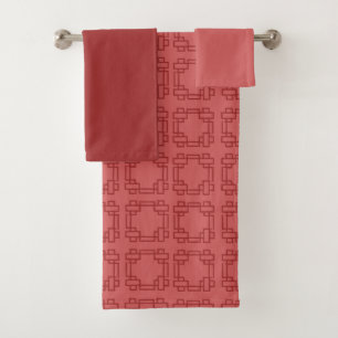 Art Deco Red Squares Bath Towel Set