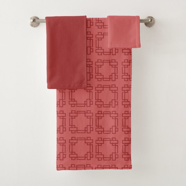 Art Deco Red Squares Bath Towel Set (Insitu)
