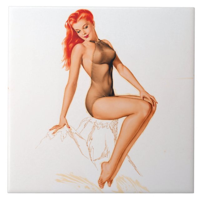 Art Deco Redhead Pin Up Tile (Front)