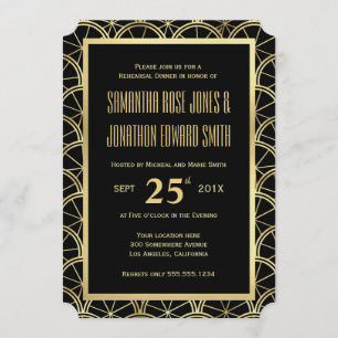 Art Deco Rehearsal Dinner Invitation Black & Gold