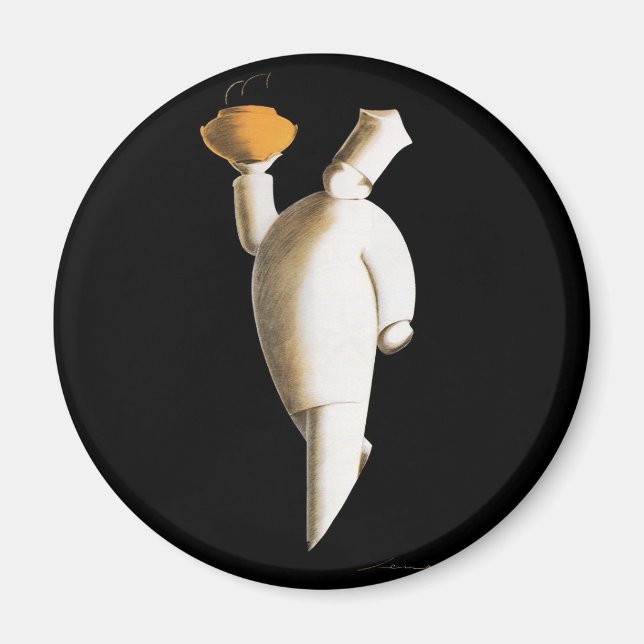 Art Deco Restaurant Chef, Vintage Business Magnet (Front)