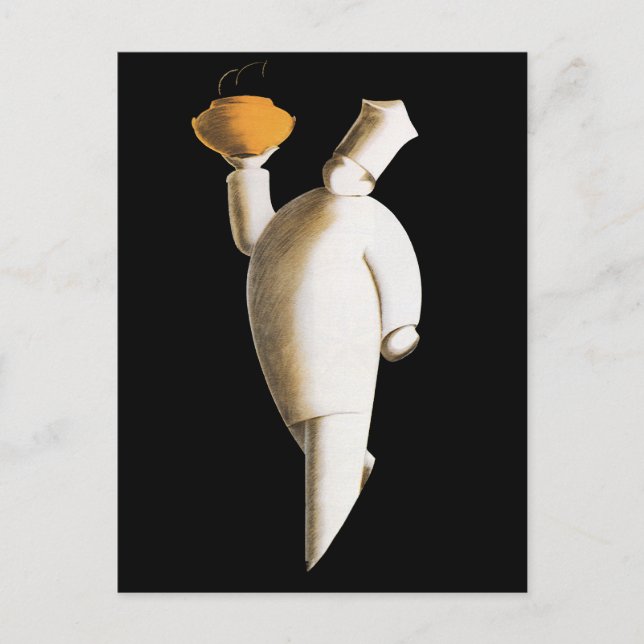 Art Deco Restaurant Chef, Vintage Business Postcard (Front)