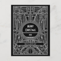 Art deco retro black and white Merry Christmas