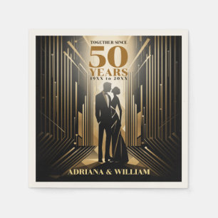 Art Deco Retro Black & Gold Wedding Anniversary Napkin