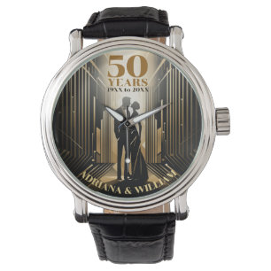 Art Deco Retro Black & Gold Wedding Anniversary Watch