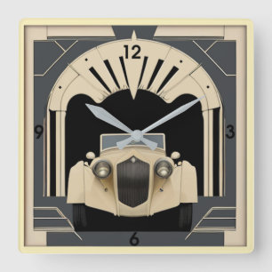 Art Deco Retro car Square Wall Clock