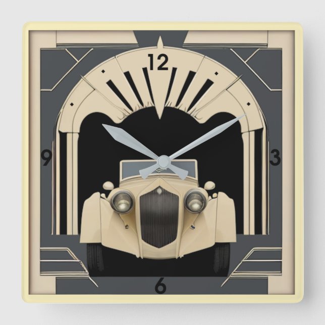 Art Deco Retro car Square Wall Clock (Front)