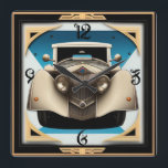 Art Deco retro car Square Wall Clock<br><div class="desc">Great clock design. You will love it like others. Be free to use this design for other product you like or to customise and add your text. Follow me for more. Thank you. Have a nice day.</div>