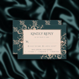 Art Deco Retro   Dark Green Copper Entree Option RSVP Card