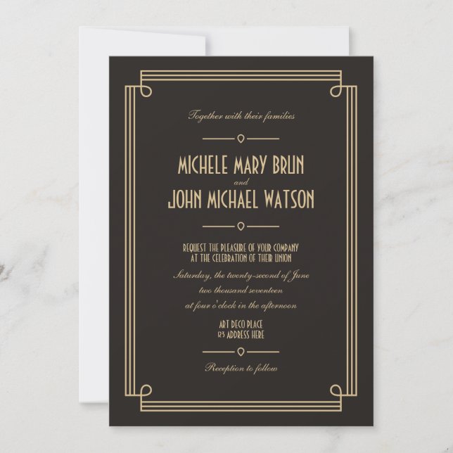 Art Deco Retro Dark Wedding Invitation Knot (Front)