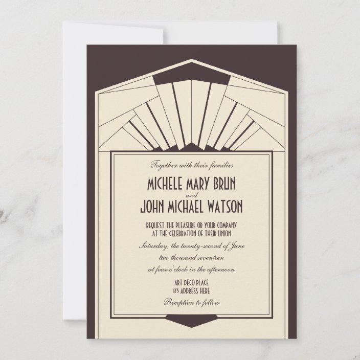 Art Deco Retro Frame Brown Wedding Invitation Zazzle.co.uk